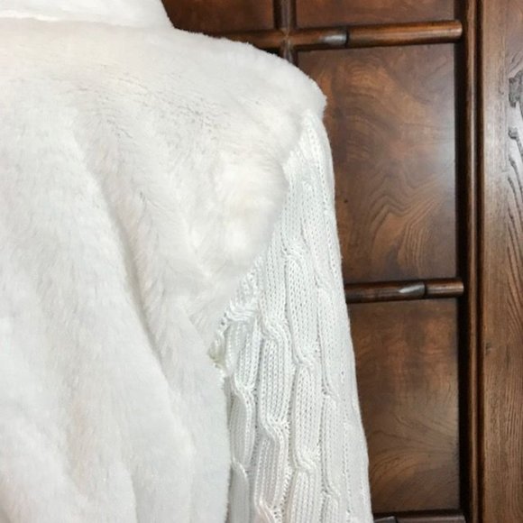 NWOT First Snow Mixed Faux Fur Cable Knit Sleeve Hooded Cardigan Coat - Picture 12 of 16